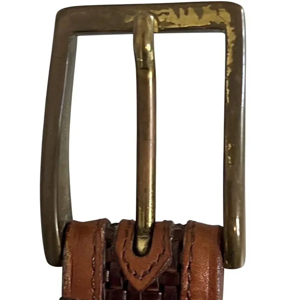 Allen Edmonds Mens Woven Calfskin Leather Brown Belt Brass Buckle USA Size 36